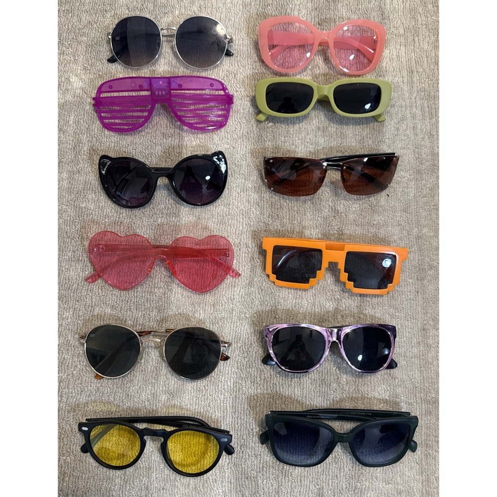 Lot Of 12 -Vintage Glasses Sunglasses Frames Retro Heart Lips Square Oval Cat +